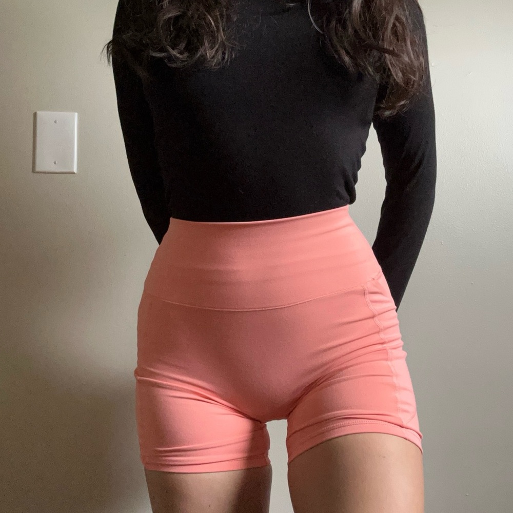 Coral High-Waisted Biker Shorts